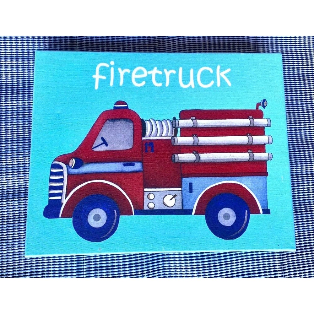 Kids Red Firetruck Canvas Print 11x14 Bedroom Hanging Decor Boys Fire Engine Art